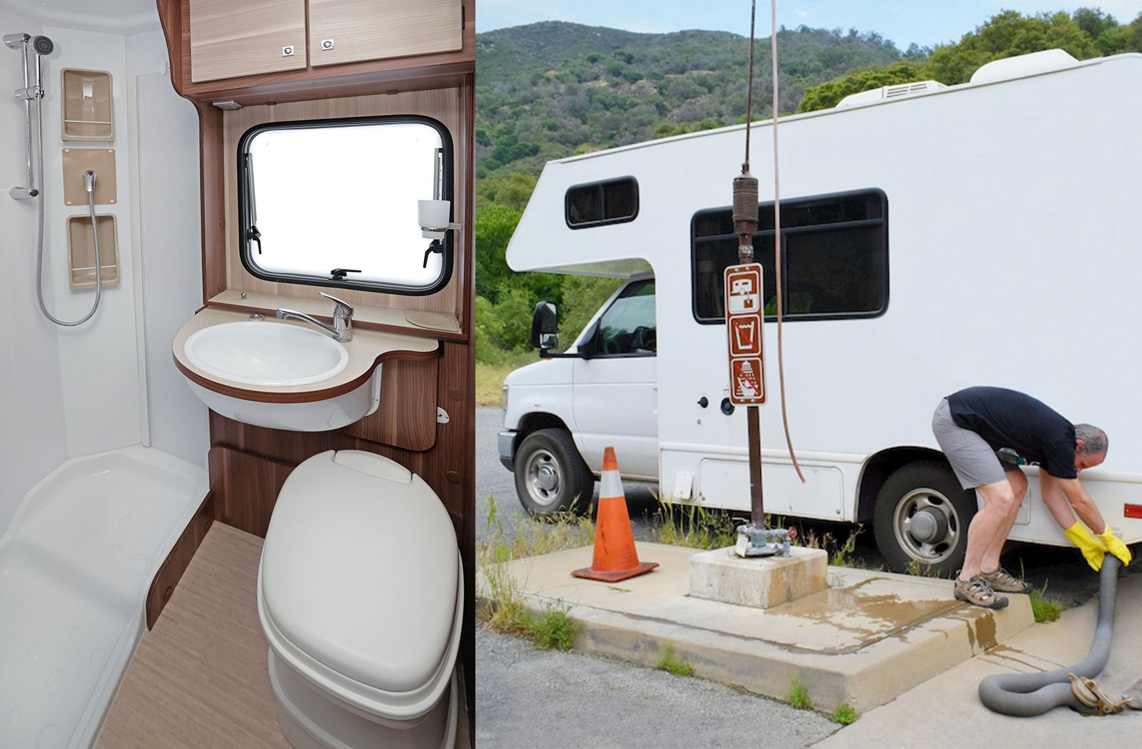 Portable RV/camper toilet and holding tank setup in Santa Maria, California