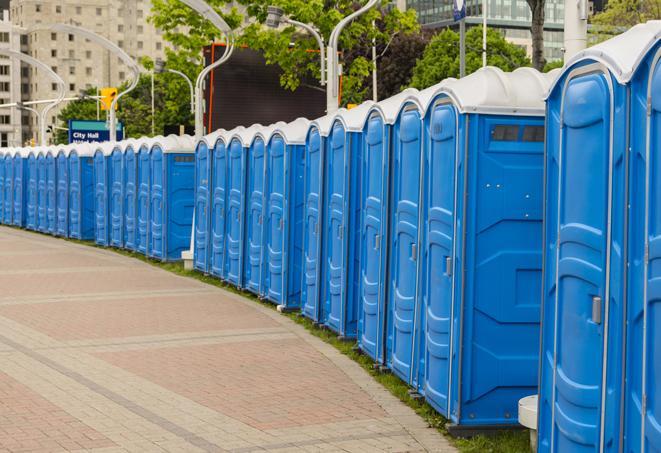 Seasonal porta potty units set up at a Santa Maria, California venue