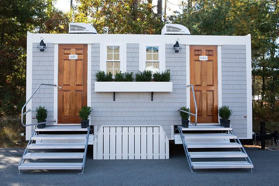 Wedding restroom units discretely staged at a venue in Santa Maria, California